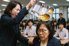 자기를 기다리지 않고 밥먹었다며 교장 머리에 식판 쏟은 학부모의 최후